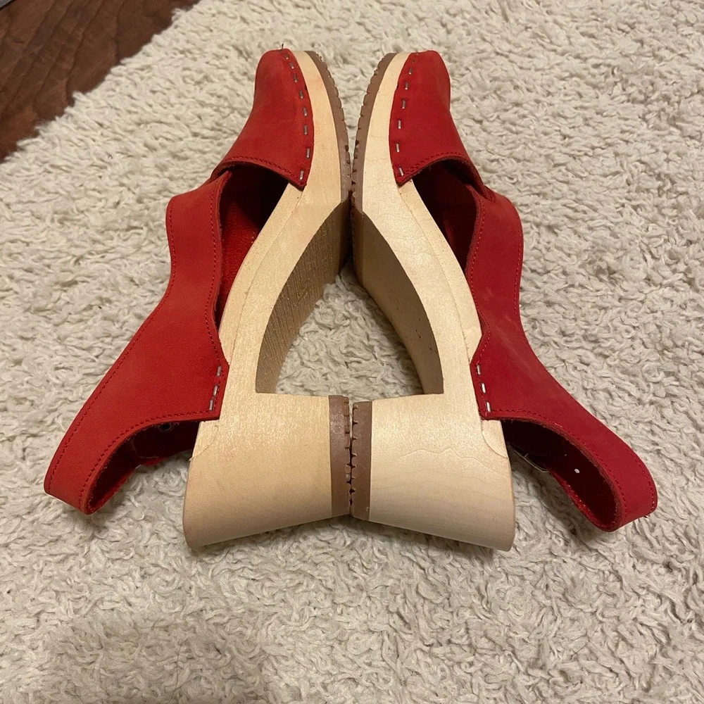 Sandgren Clog Sandals Red Nubuck Leather - Picture 5 of 12